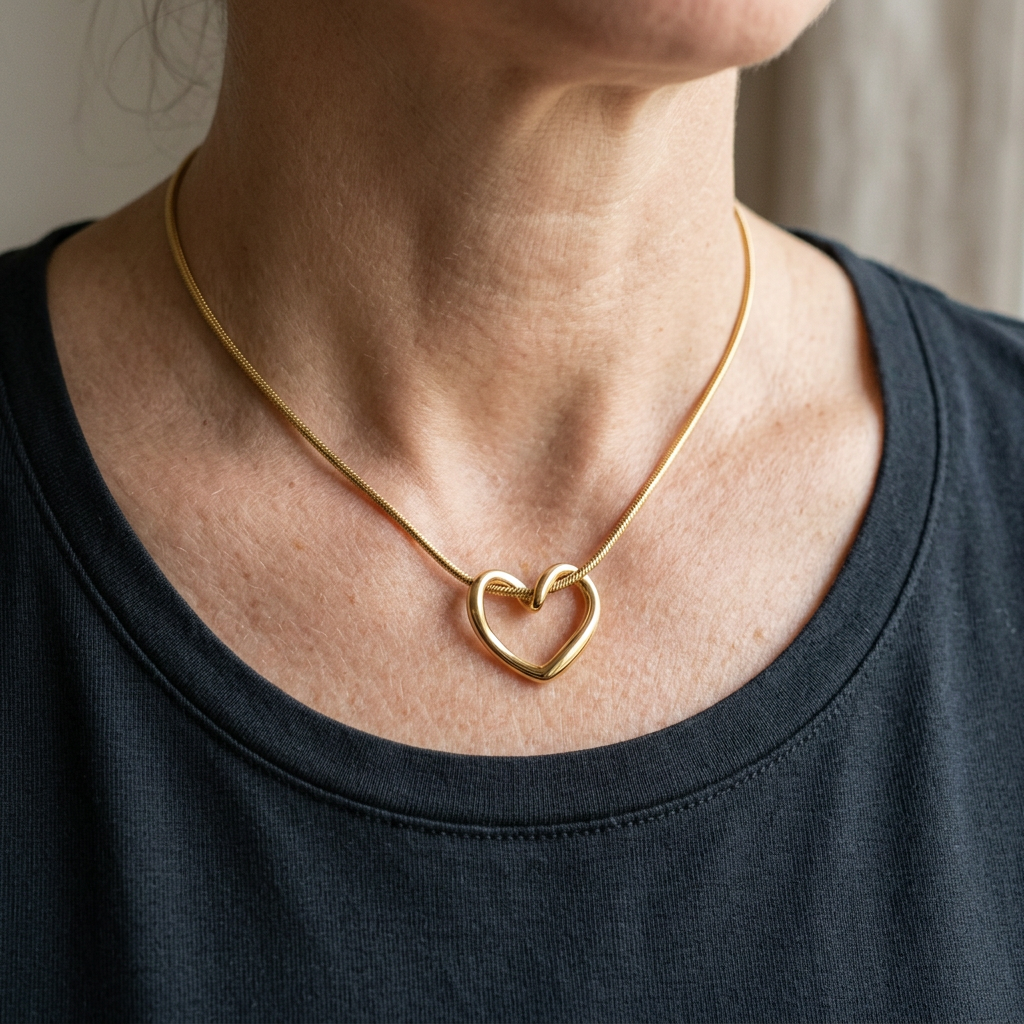 صورة توضيحية لسلسلة القلب المفرغ أثناء ارتدائها